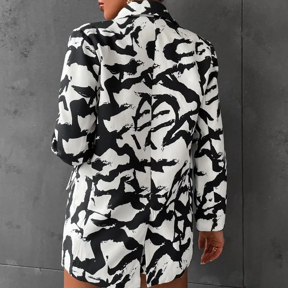 Black Preppy Womens Allover Print Blazer & Shorts - Picture 2 of 5